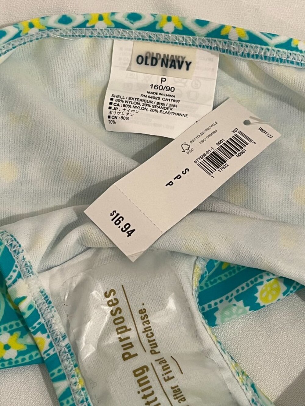 String bikini Old navy 2 piece New blue/green yellow floral Small tags - Picture 7 of 7